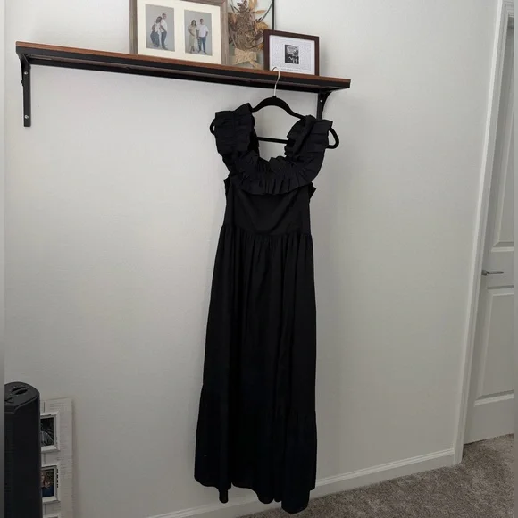 Abercrombie & Fitch Midi Dress Black Off The Shoulder Ruffle - Picture 4 of 7